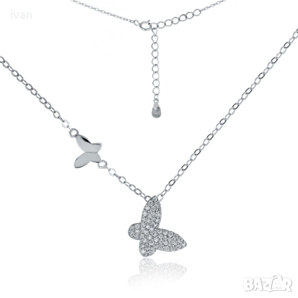 сребърно колие пеперуди. ново в опаковка, снимка 1