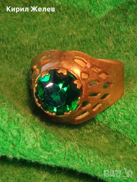 СТАРИНЕН МЕСИНГОВ РЕТРО АРТ СКЪПОЦЕНЕН АЖУРЕН МАЙСТОРСКИ ПРЪСТЕН с ЮВЕЛИРНО ФАСЕТИРАН ПЕРИДОТ 27194, снимка 1