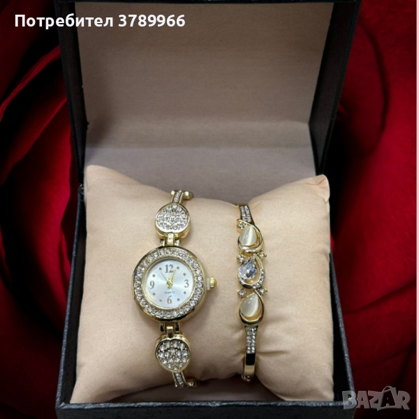 Красив комплект от дамски часовник с гривна в елегантен дизайн с камъни цирконии Gift3, снимка 1