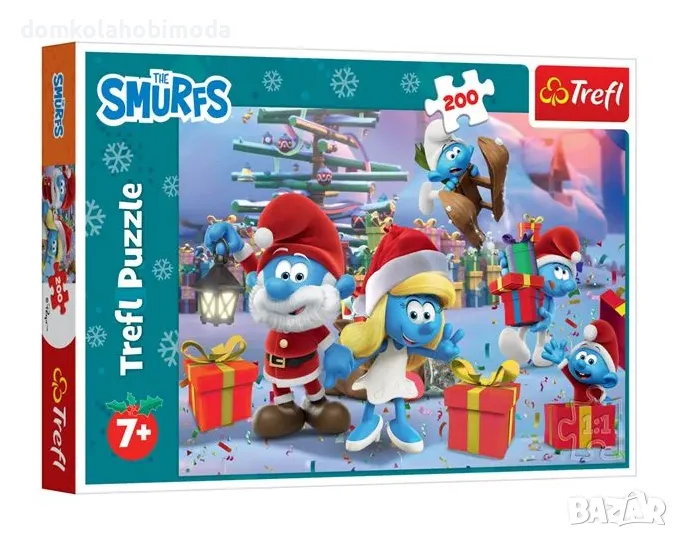 Коледен пъзел Trefl, смърфовете, 200 части, 48х34 см , снимка 1