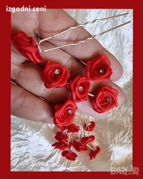 Фуркети червена роза от плат-10 броя в пакет, снимка 1