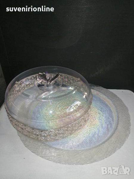 Стъклен поднос за торта/кекс с капак, снимка 1