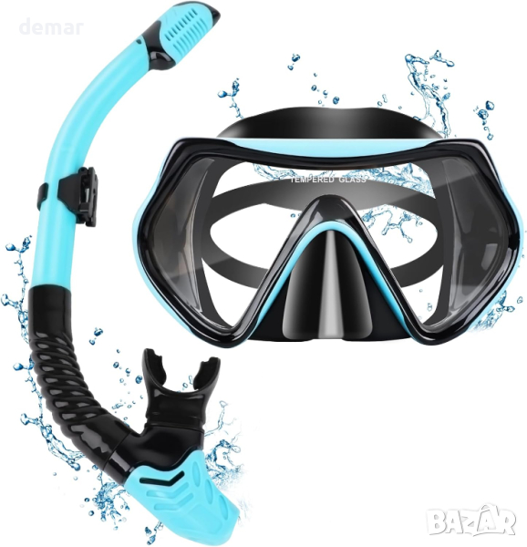 Комплект шнорхел и маска за гмуркане с панорамна гледка без мъгла за възрастни, снимка 1