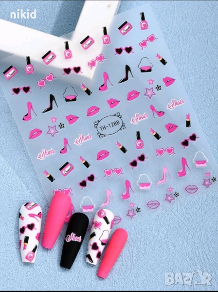 Барби Barbie мода козметика самозалепващи лепенки ваденки за нокти маникюр декорация, снимка 1