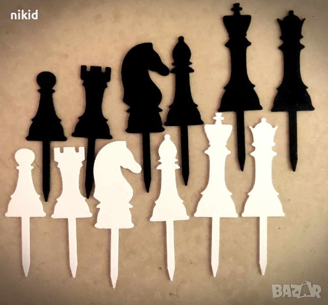 Шах шахматни фигурки пластмасови топери украса за торта мъфини декор сет, снимка 1