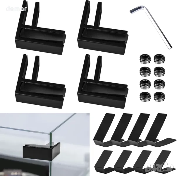 Cokritsm 4 броя скоби за парапет от стъкло към стъкло 10-12 mm, неръждаема стомана 304, 90 градуса, снимка 1