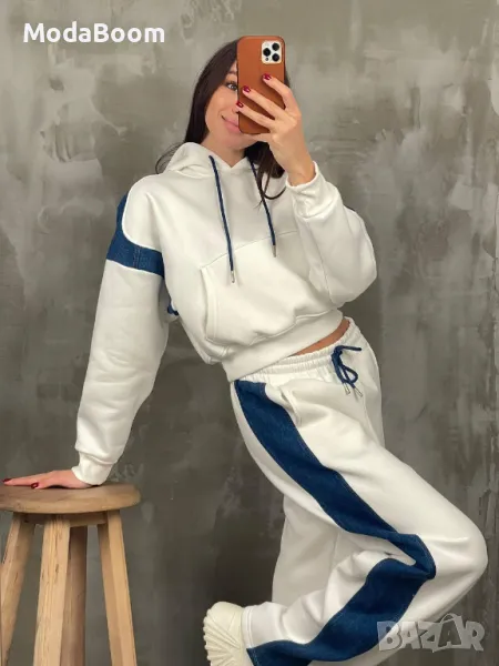 Дамски ватиран екип с акцент деним, снимка 1