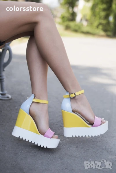 Сандали на платформа - розово, жълто и синьо лак - K200

, снимка 1