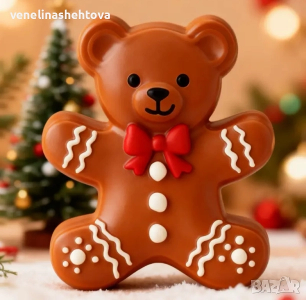 Коледно мече с папионка дълбок силиконов молд форма свещи гипс сапун смола фондан шоколад , снимка 1