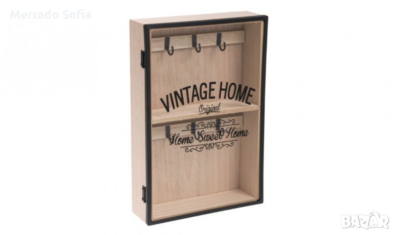 Дървена кутия за ключове със Vintage стъклена врата , снимка 1