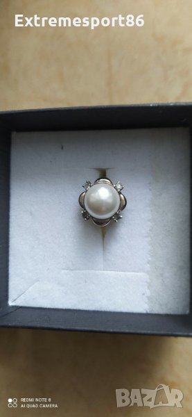 Златен пръстен с перла и диаманти, снимка 1
