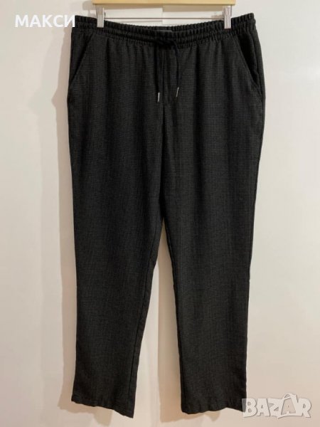 Макси еластичен плътен клин-панталон с висока талия и джобове в тъмен десен каре, снимка 1