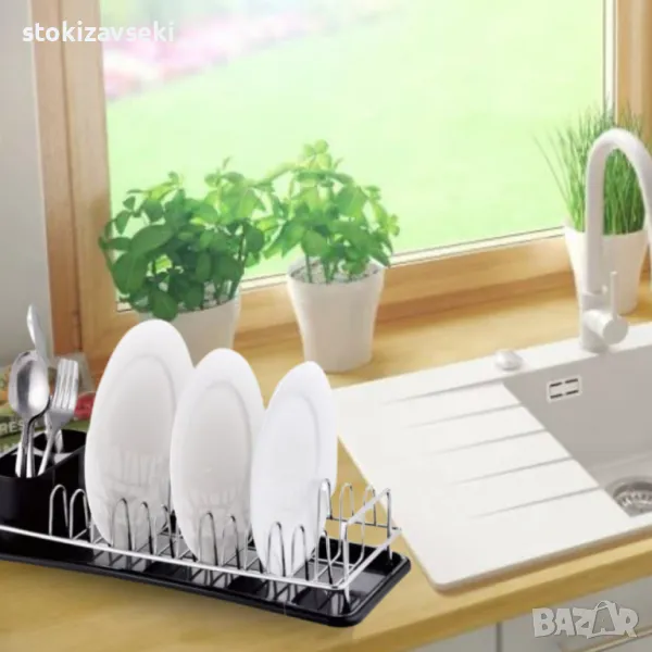 Сушилник за съдове Rosberg R53000M, 1 ниво, хром/черна табла, 41.5х17.5х9.5 см, снимка 1