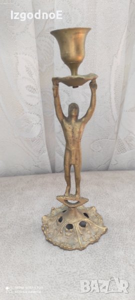 Стар метален свещник човешка фигура , снимка 1