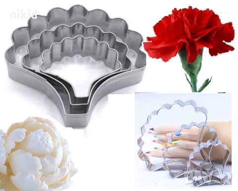 3 бр ветрило листа за Карамфил Божур цвете метални резци форми за сладки форма резец, снимка 1