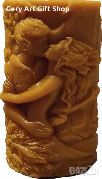 Натурална свещ от пчелен восък с уникален релеф - ”Любов и природа”, снимка 1