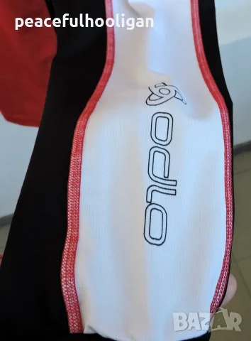 ODLO мъжка спортна блуза XXL – Поло яка, 1/2 цип, червено и черно, снимка 12 - Спортни дрехи, екипи - 56058668