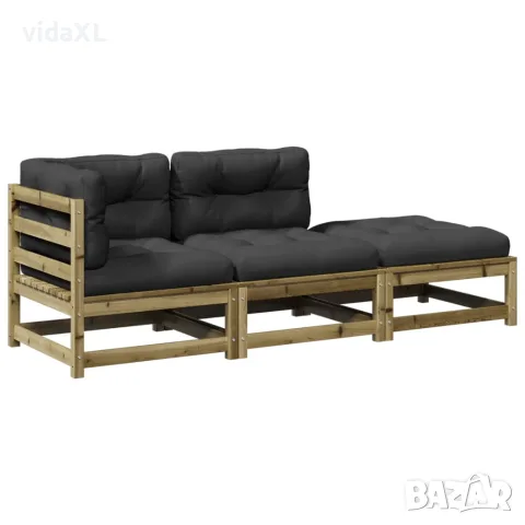 vidaXL Градински комплект диван с възглавници, 3части, импрегниран бор（SKU: 3295834）
