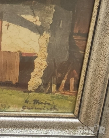 2за95€ 4 Големи стари немски картини масло планински пейзаж, езеро, брези-подписани, снимка 6 - Антикварни и старинни предмети - 54060095