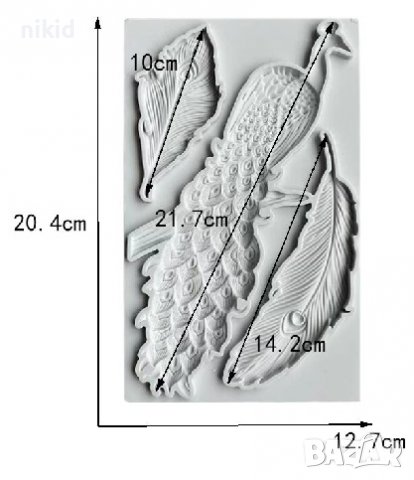 Голям паун пауново перо пера силиконов молд форма фондан шоколад гипс, снимка 3 - Форми - 37478880