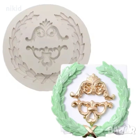 Лавров венец с 2 орнамента силиконов молд форма декор торта сладки фондан и др. украса