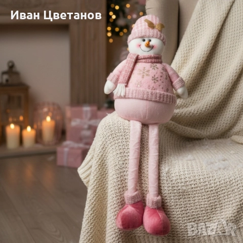 Декоративен коледен снежен човек с дълги крака – 80 см, снимка 2 - Декорация за дома - 52069055