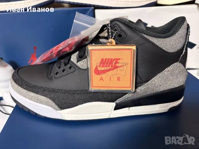  Продавам Air Jordan 3 Retro x Levi's Black Denim – Номер 44 (Чисто нови, снимка 3 - Маратонки - 55879652
