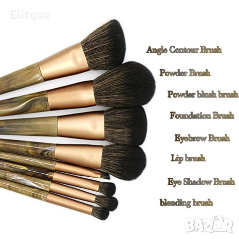 Стилен комплект от 8 броя чеки за грим с дръжки тъмен мрамор HZS28, снимка 4 - Други - 52830538