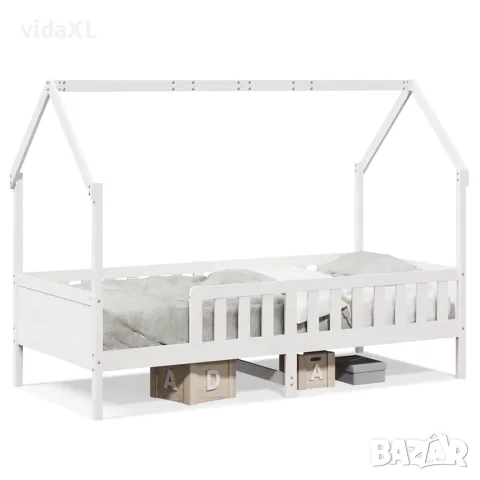 vidaXL Рамка за детско легло къща, бяла, 90x200 см, борово дърво масив