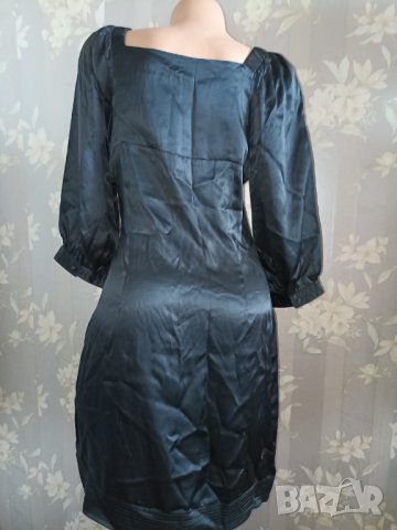 In wear M- Черна сатенена рокля с плетеница и буфон ръкав , снимка 4 - Рокли - 38189133