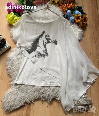 Бяла ефирна блуза с кон, снимка 1 - Корсети, бюстиета, топове - 42112299