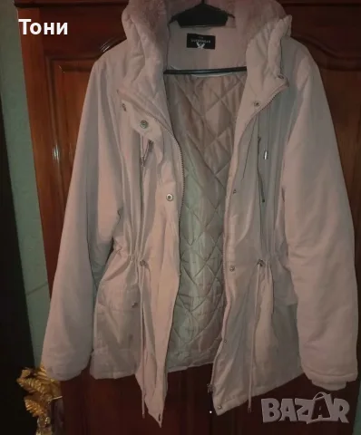 Нова Дамска Розова Зимна Парка Яке с Качулка L/XL