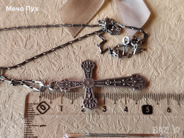 Сребърен синджир с висулка Кръст (377), снимка 5 - Колиета, медальони, синджири - 52536393