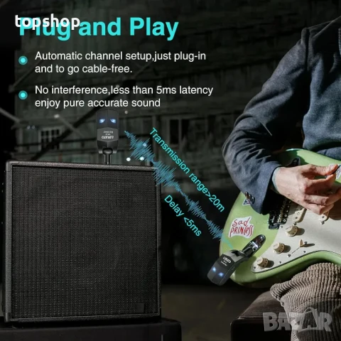 Lekato ws-80 Безжична система за китара безжичен предавател и приемник, снимка 5 - Китари - 50502385