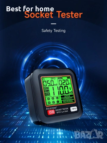 D9C Тестер за контакти UK, RCD тестер за щепсели, детектор на контакти с LCD дисплей, 3-пинов анализ, снимка 2 - Друга електроника - 54291194