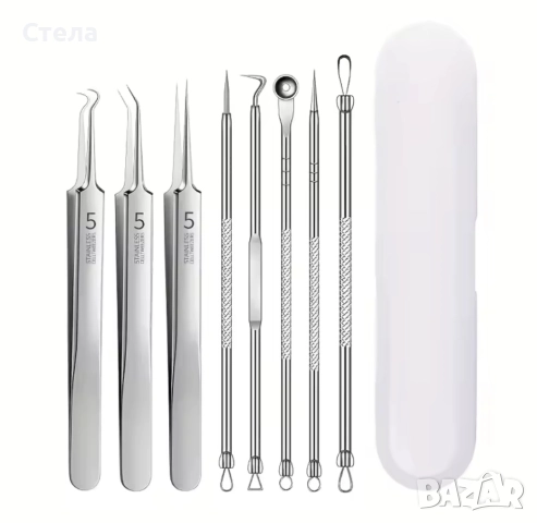 Комплект от 8 бр пинсети, инструменти за почистване на черни точки, акне