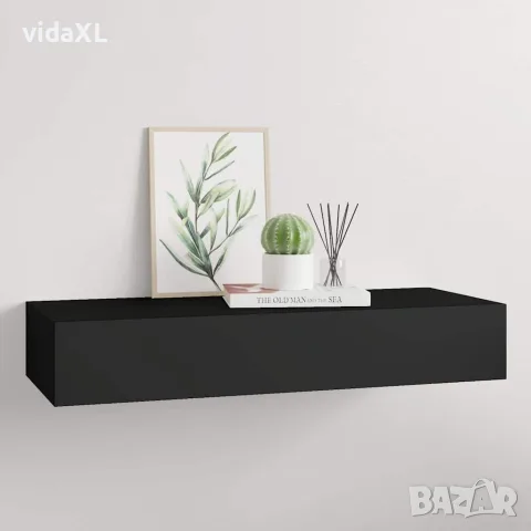 vidaXL Стенен рафт с чекмедже, черен, 60x23,5x10 см, МДФ, снимка 2 - Етажерки - 56146919
