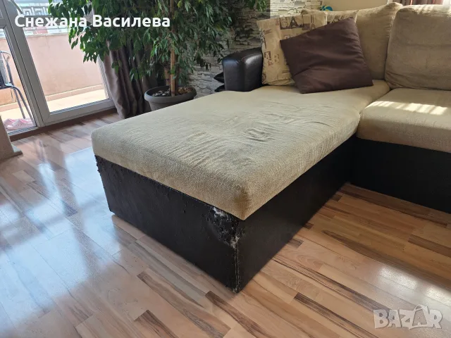 Ъглов диван ,текстил/ кожа, снимка 2 - Дивани и мека мебел - 56079044