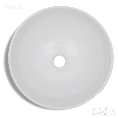 vidaXL Мивка за баня със смесител, керамична, кръгла, бяла, снимка 3 - Мивки - 56146382