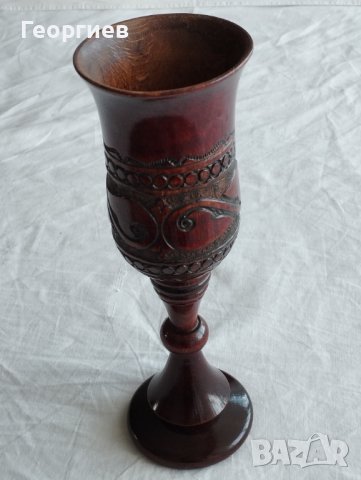 Индийска дървена ваза с дърворезба., снимка 1 - Вази - 39545143