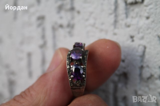 Дамски сребърен пръстен аметист с маркезити, снимка 8 - Други ценни предмети - 44278660