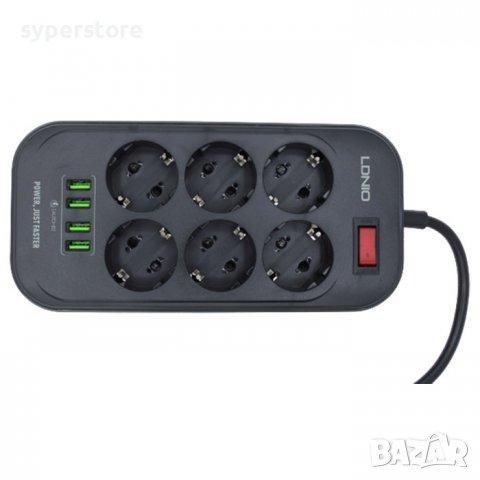 Разклонител 6 гнезда и 4 USB порта с ключ LDNio SE6403 - 2м 2500W 10А SS000167 