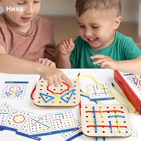 Дървена образователна игра с връзки