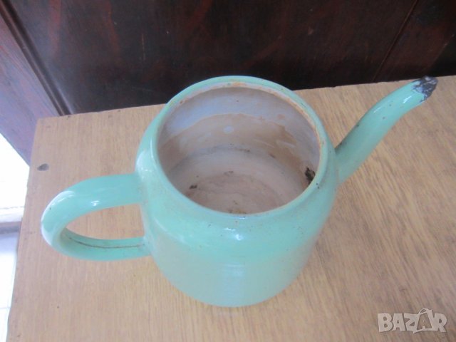 Стар емайлиран чайник млечнозелен цвят, снимка 4 - Други ценни предмети - 29121137
