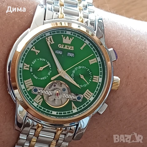 Olevs Автоматик, 3 АТМ, Дисплей Скелетон, HD Светещ, Прозрачен гръб, Мултифункционален, Календар, снимка 3 - Мъжки - 51172652