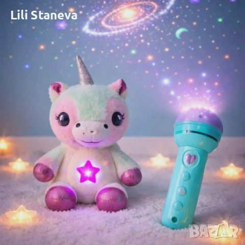 Плюшена играчка с нощна лампа 2в1 + детски фенер-проектор със светлинни картинки., снимка 7 - Плюшени играчки - 53918622
