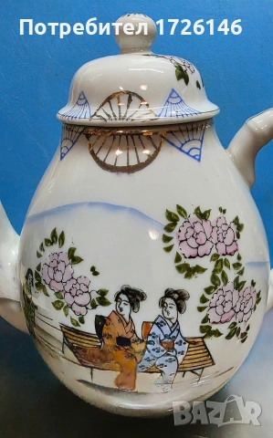 Японски порцеланов чайник в стил Kutani ware, снимка 2 - Други - 54046763