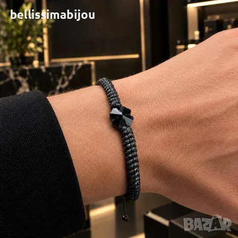 Мъжка Плетена Гривна с Черна Детелина Swarovski/Сваровски