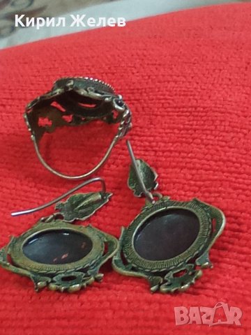 СТАРИННИ МЕЛХИОРЕНИ АР НУВО МАЙСТОРСКИ ПРЪСТЕН и ОБЕЦИ РЪЧНО РИСУВАНО Венецианско СТЪКЛО МУРАНО 7156, снимка 5 - Антикварни и старинни предмети - 37395604