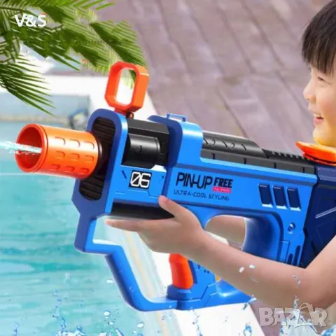 Водна пушка, бластер, автоматичен пистолет, син,батерия и зарядно към нея, снимка 9 - Електрически играчки - 48221361